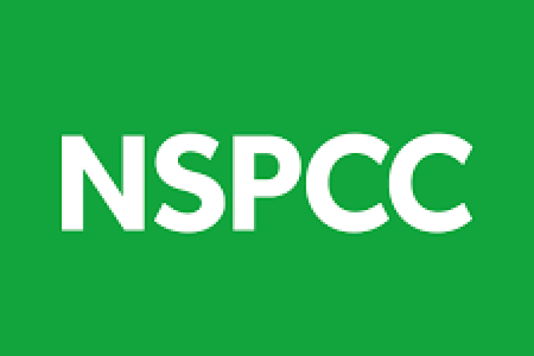 NSPCC Logo - white uppercase text with green background