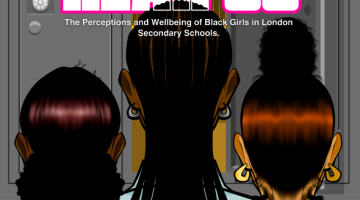 A pink and black logo saying See us hear us. With three girls with their backs to the picture